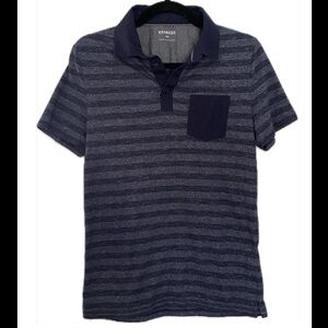 Express Men’s Blue and Grey Striped Polo Shirt